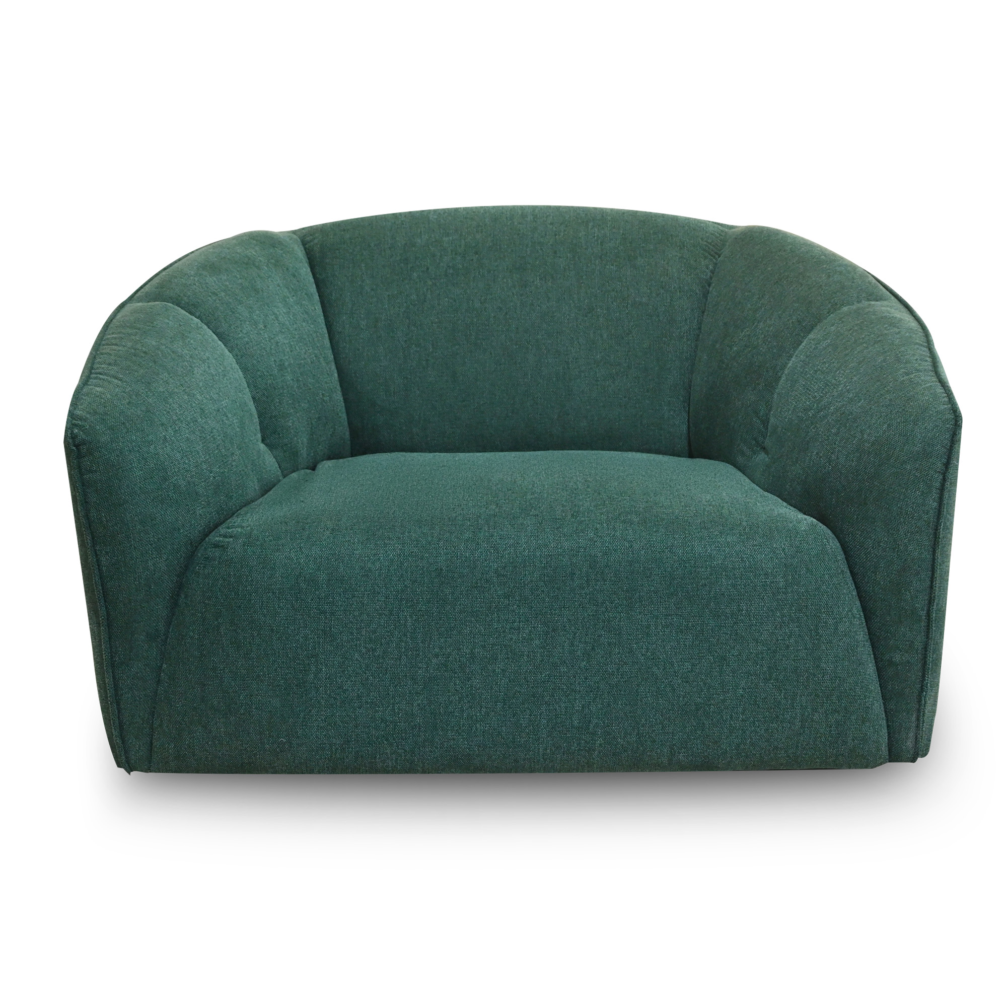 Front view of a dark green modern armchair at Mobler Furniture Edmonton