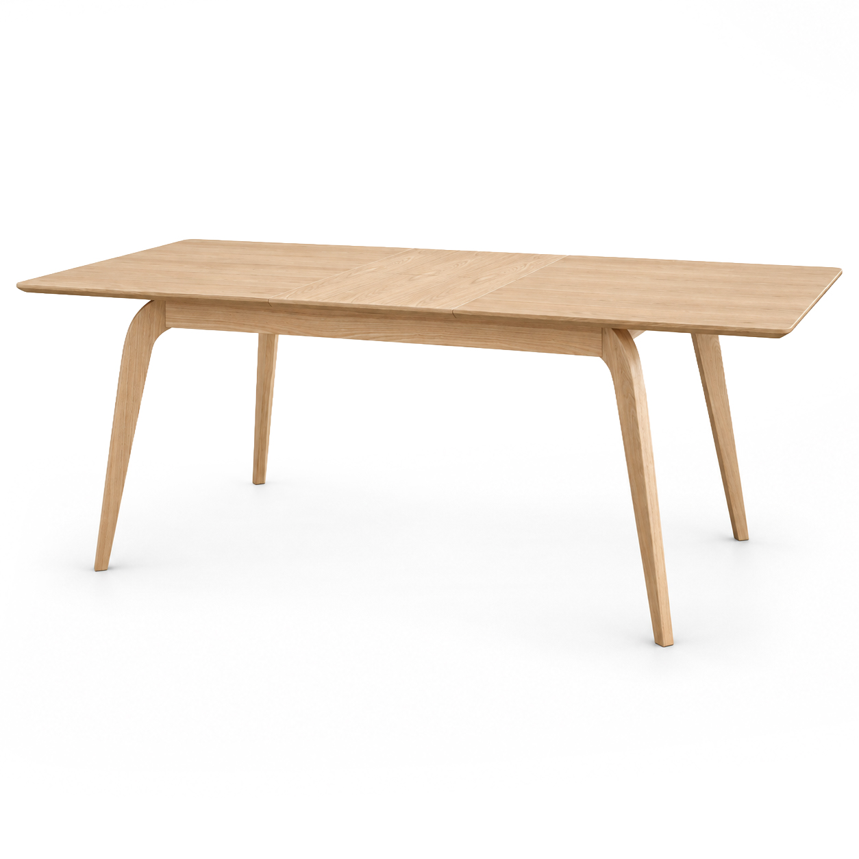 Hangu ash extension dining table in Edmonton with veneer top, solid wood legs, and butterfly extension system