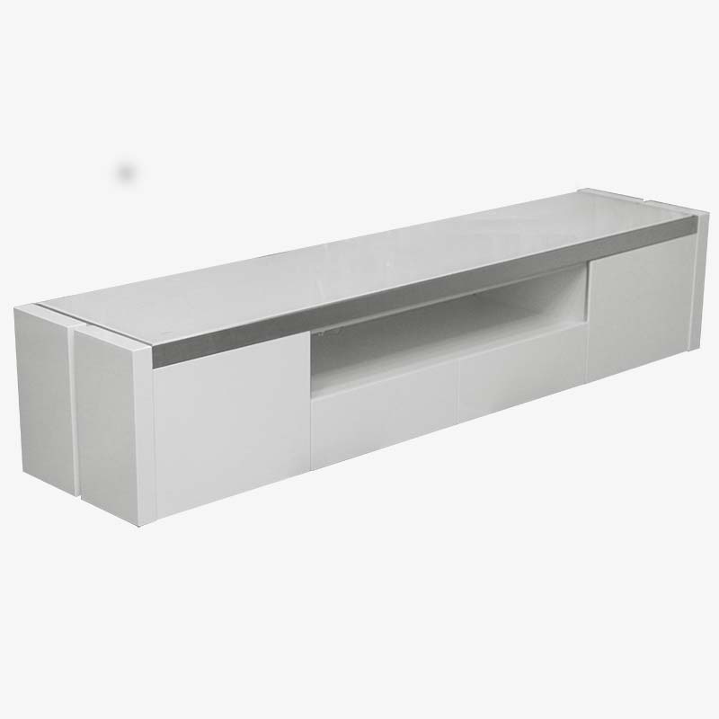 Verona White TV Stand from Mobler is a white console table with a glass top in Edmonton, CA